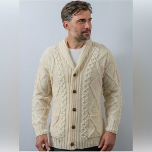 MEN’S WOOL CARDIGAN SWEATER ARAN LEGA /NATURAL-XL